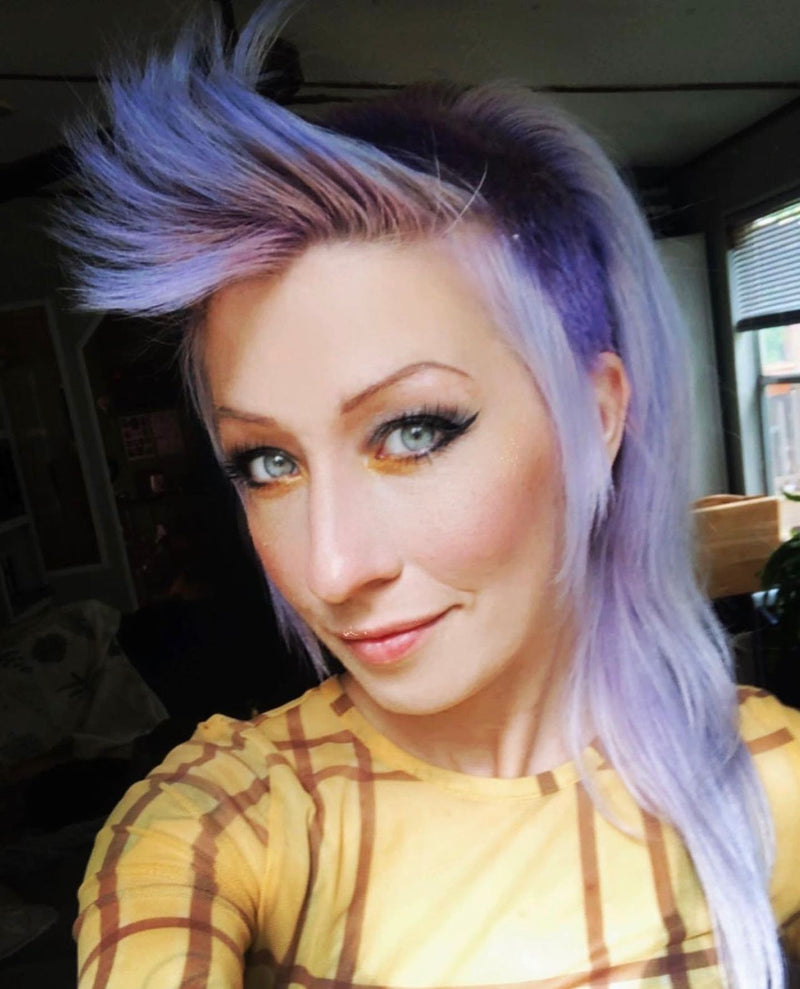 Woman purple hair using stickmore hair products