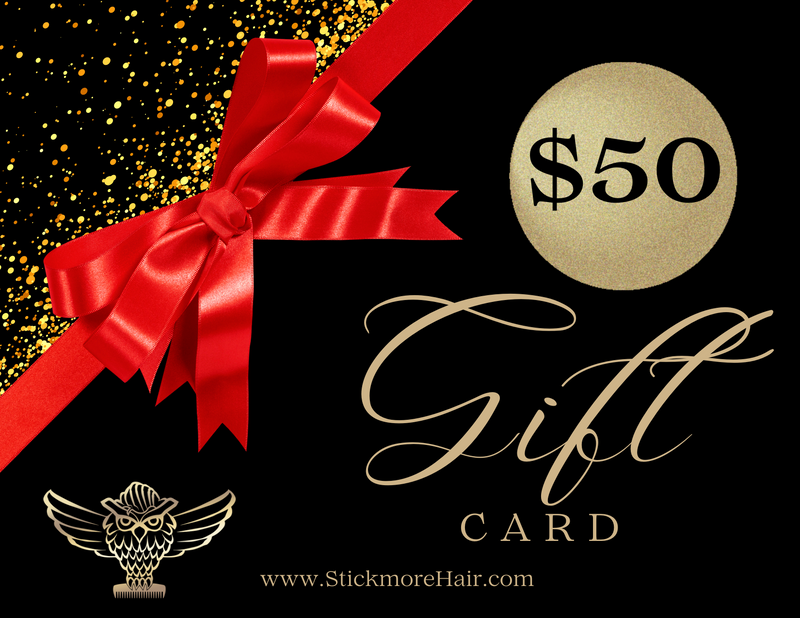 stickmore e-gift card. gift card. egift card. $50, $75, $100, $150 gift a friend great hair. share with a friend. birthday. holiday. 